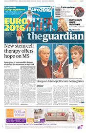 The Guardian (UK) Newspaper Front Page for 10 June 2016