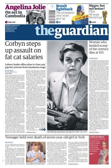 The Guardian Newspaper Front Page (UK) for 11 January 2017