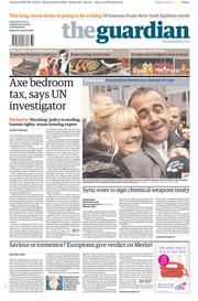 The Guardian Newspaper Front Page (UK) for 11 September 2013