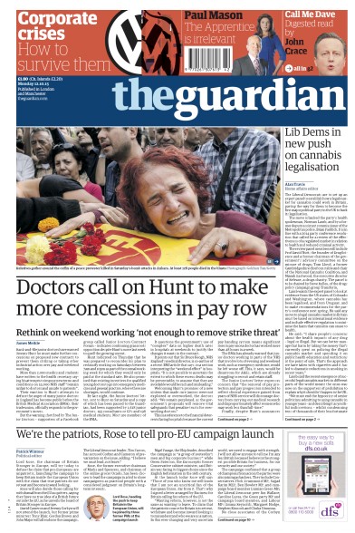 The Guardian Newspaper Front Page (UK) for 12 October 2015