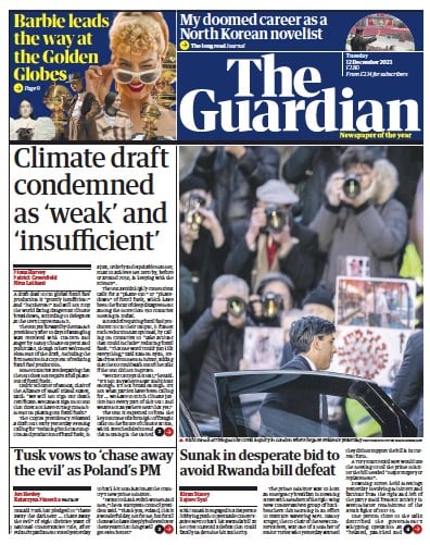 The Guardian Newspaper Front Page (UK) for 12 December 2023