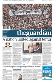 The Guardian (UK) Newspaper Front Page for 12 January 2015