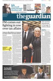 The Guardian (UK) Newspaper Front Page for 12 April 2016