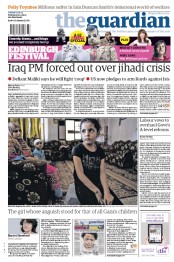 The Guardian Newspaper Front Page (UK) for 12 August 2014