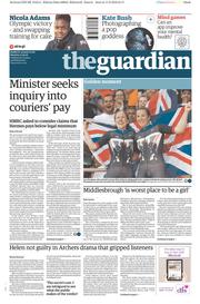The Guardian (UK) Newspaper Front Page for 12 September 2016