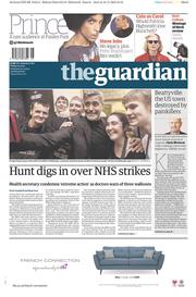 The Guardian (UK) Newspaper Front Page for 13 November 2015