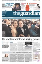 The Guardian (UK) Newspaper Front Page for 13 January 2015