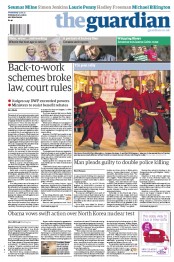 The Guardian (UK) Newspaper Front Page for 13 February 2013