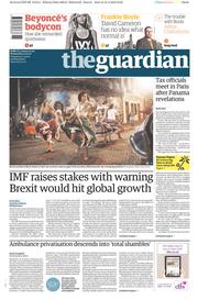 The Guardian (UK) Newspaper Front Page for 13 April 2016
