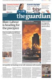 The Guardian (UK) Newspaper Front Page for 13 August 2015