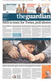 The Guardian (UK) Newspaper Front Page for 14 January 2015