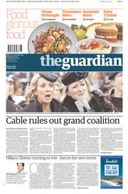 The Guardian Newspaper Front Page (UK) for 14 March 2015