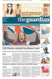 The Guardian Newspaper Front Page (UK) for 15 February 2014