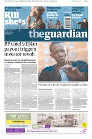 The Guardian (UK) Newspaper Front Page for 15 April 2016