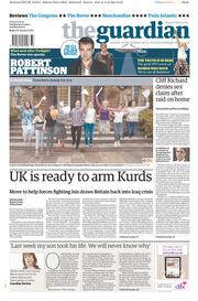 The Guardian Newspaper Front Page (UK) for 15 August 2014