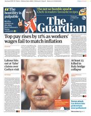 The Guardian (UK) Newspaper Front Page for 15 August 2018