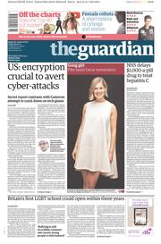 The Guardian Newspaper Front Page (UK) for 16 January 2015