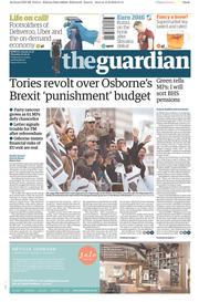 The Guardian (UK) Newspaper Front Page for 16 June 2016