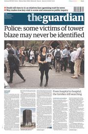 The Guardian (UK) Newspaper Front Page for 16 June 2017