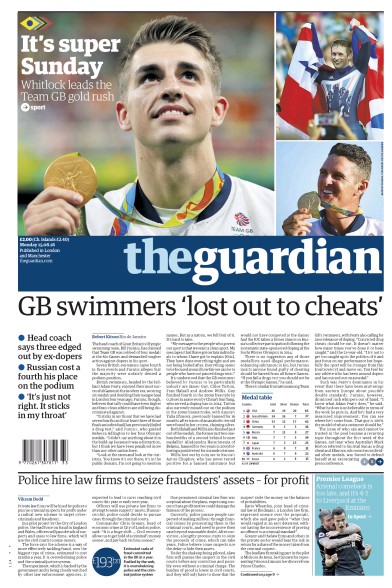 The Guardian Newspaper Front Page (UK) for 16 August 2016