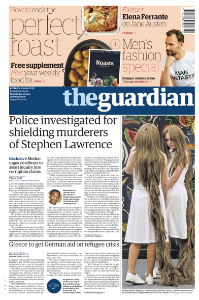 The Guardian Newspaper Front Page (UK) for 17 October 2015
