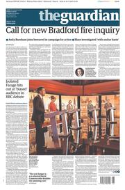 The Guardian Newspaper Front Page (UK) for 17 April 2015