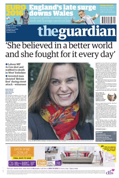 The Guardian Newspaper Front Page (UK) for 17 June 2016