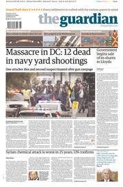 The Guardian Newspaper Front Page (UK) for 17 September 2013