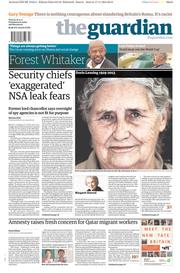 The Guardian Newspaper Front Page (UK) for 18 November 2013