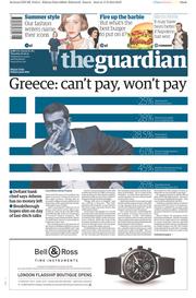 The Guardian Newspaper Front Page (UK) for 18 June 2015