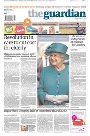 The Guardian Newspaper Front Page (UK) for 18 July 2013