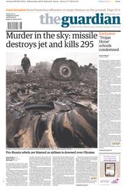 The Guardian Newspaper Front Page (UK) for 18 July 2014
