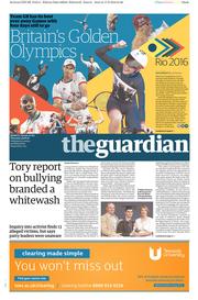 The Guardian (UK) Newspaper Front Page for 18 August 2016