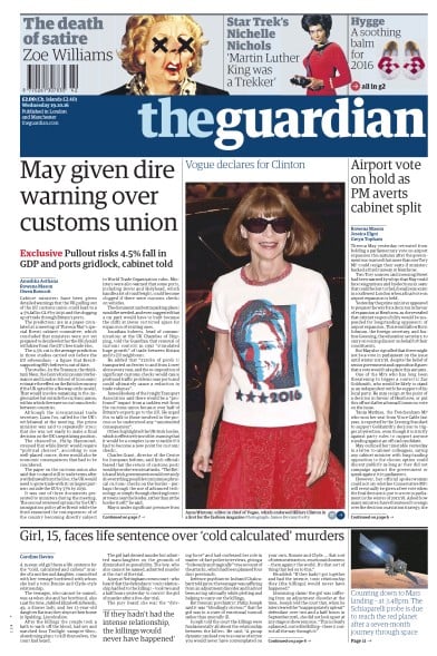 The Guardian Newspaper Front Page (UK) for 19 October 2016