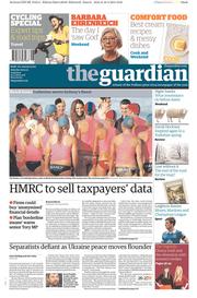 The Guardian Newspaper Front Page (UK) for 19 April 2014
