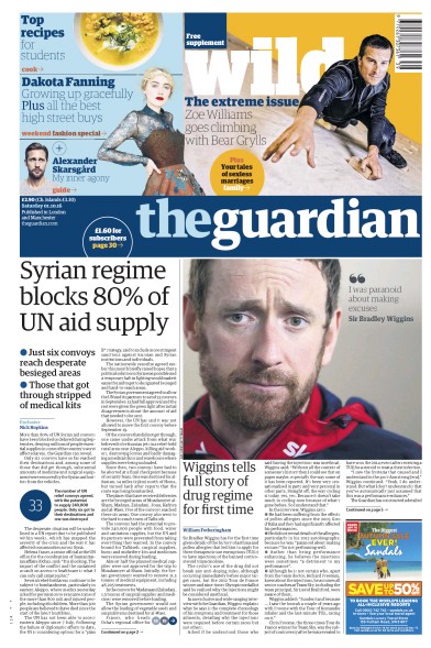 The Guardian Newspaper Front Page (UK) for 1 October 2016