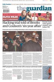The Guardian Newspaper Front Page (UK) for 1 November 2013