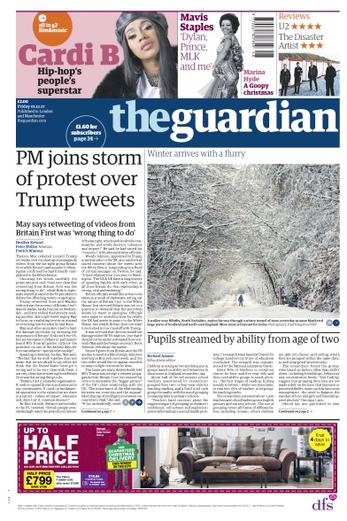 The Guardian Newspaper Front Page (UK) for 1 December 2017