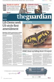 The Guardian (UK) Newspaper Front Page for 1 April 2015