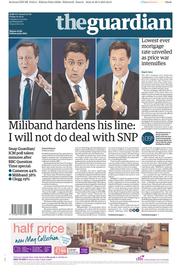 The Guardian (UK) Newspaper Front Page for 1 May 2015