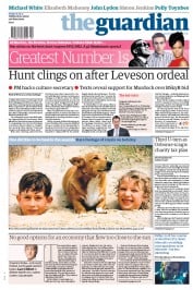 The Guardian Newspaper Front Page (UK) for 1 June 2012