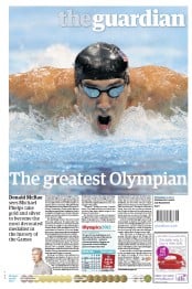 The Guardian Newspaper Front Page (UK) for 1 August 2012