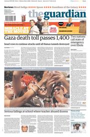 The Guardian Newspaper Front Page (UK) for 1 August 2014