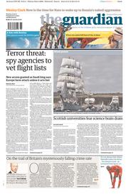 The Guardian Newspaper Front Page (UK) for 1 September 2014