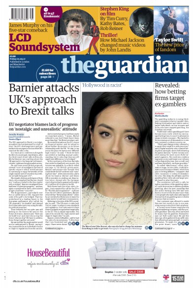 The Guardian Newspaper Front Page (UK) for 1 September 2017