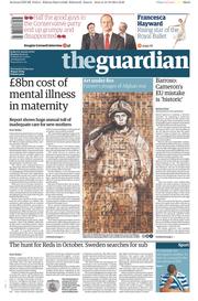 The Guardian Newspaper Front Page (UK) for 20 October 2014