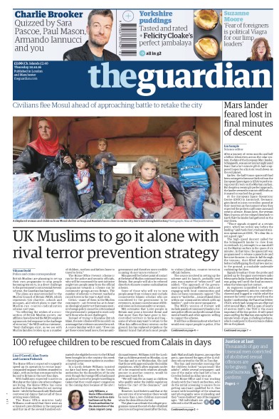 The Guardian Newspaper Front Page (UK) for 20 October 2016
