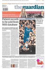 The Guardian Newspaper Front Page (UK) for 20 January 2014