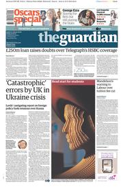 The Guardian Newspaper Front Page (UK) for 20 February 2015