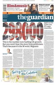 The Guardian (UK) Newspaper Front Page for 20 March 2015
